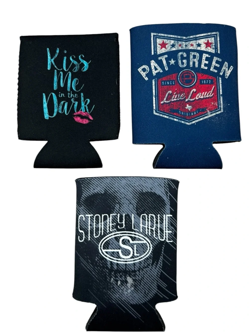 Set of 3 Texas Country Music Can Koozies Pat Green Stoney LaRue Randy Rogers TX